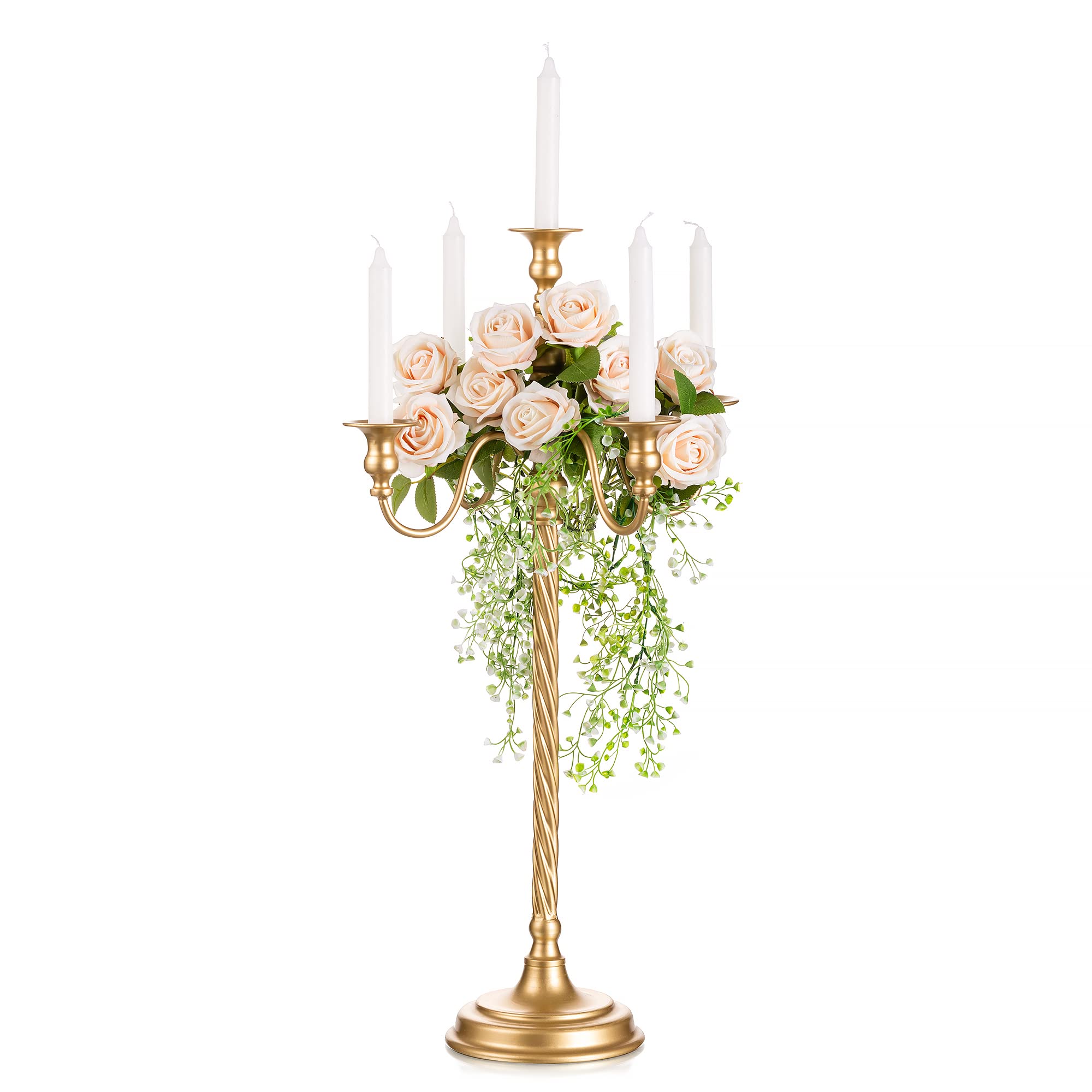 Sziqiqi 71cm Tall Candlesticks Holder Gold Candelabras Wedding Centrepieces for Tables-5 Arms Candle Holder Retro Floor Candle Stick Holder for Taper Candle Centrepiece for Christmas Party Anniversary