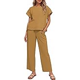 Bealin Track Suits for Women Set Short Sleeve Tops Wide Leg Pants 2 Piece Lounge Sets Loose Fit Matching Outfits