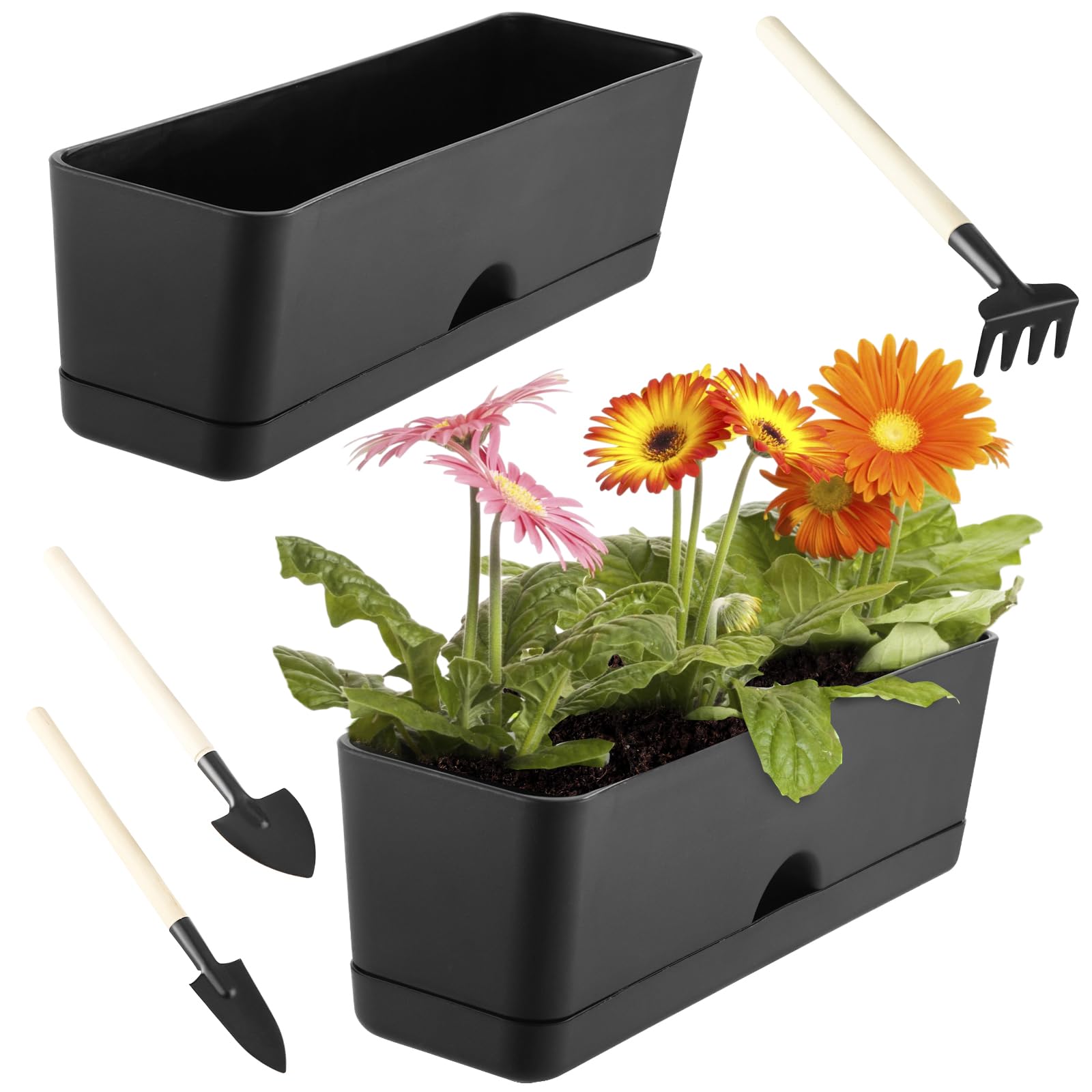 Photo 1 of 2-Pack Large Window Boxes Planters 16 Inch Rectangle Plant Box Rectangular Planters for Outdoor and Indoor Plants Plastic Windowsill Planter for Herbs Vegetable Flowers Long Window Sill Planters