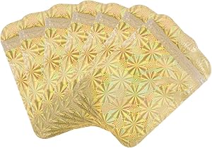Mylar Bags 4 x 6 inch Clear Front with Aluminum Foil Back Silver Zip Lock Holographic Rainbow Color Stand Up Pouch Bags Heavy Duty Re-closable and Heat Sealable for Food Storage Plastic Package (Gold 50pcs)