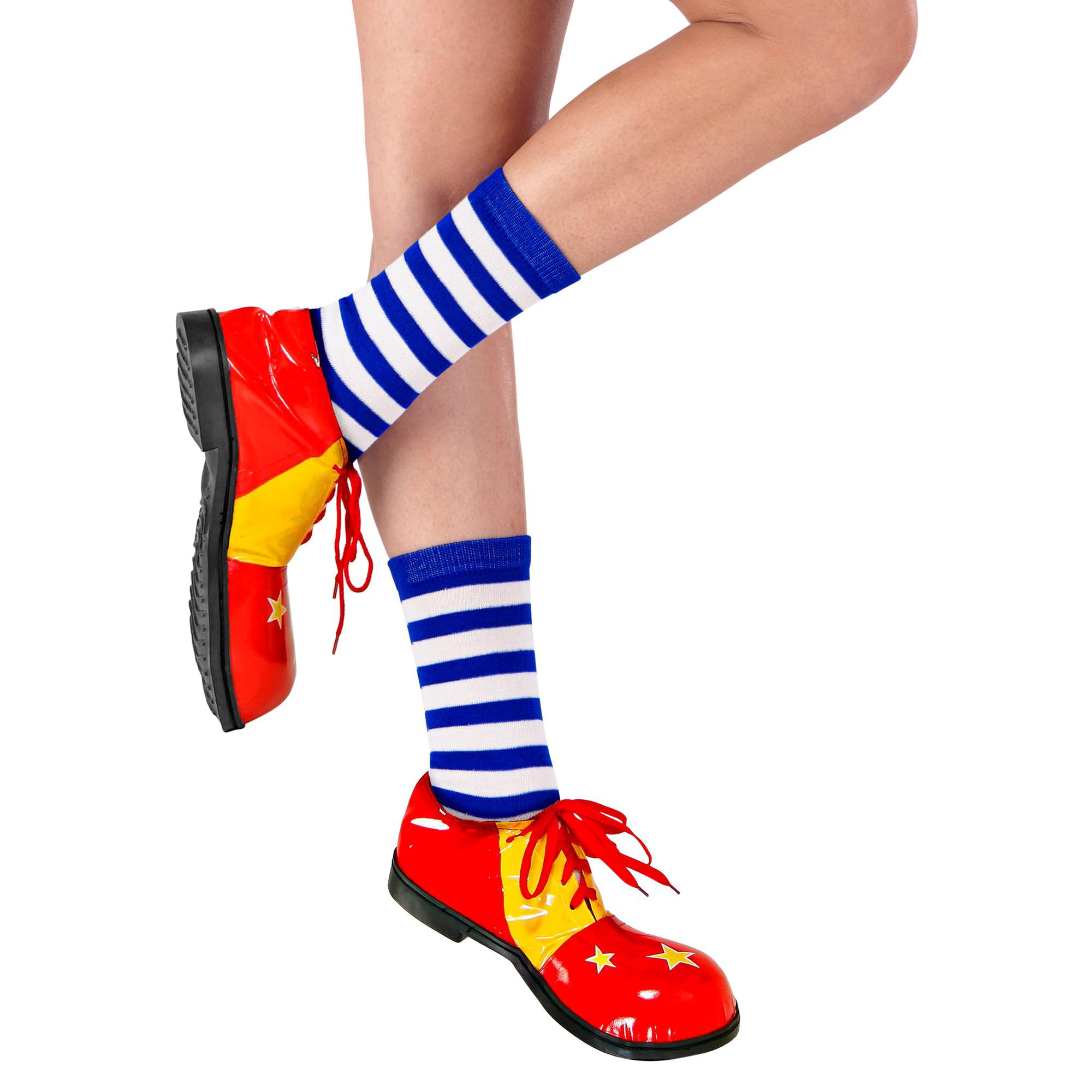 Widmann 34442 - Unisex Adult Striped Socks, Clown, Circus, Carnival, Theme Parties, Size XL, Blue and White Colour
