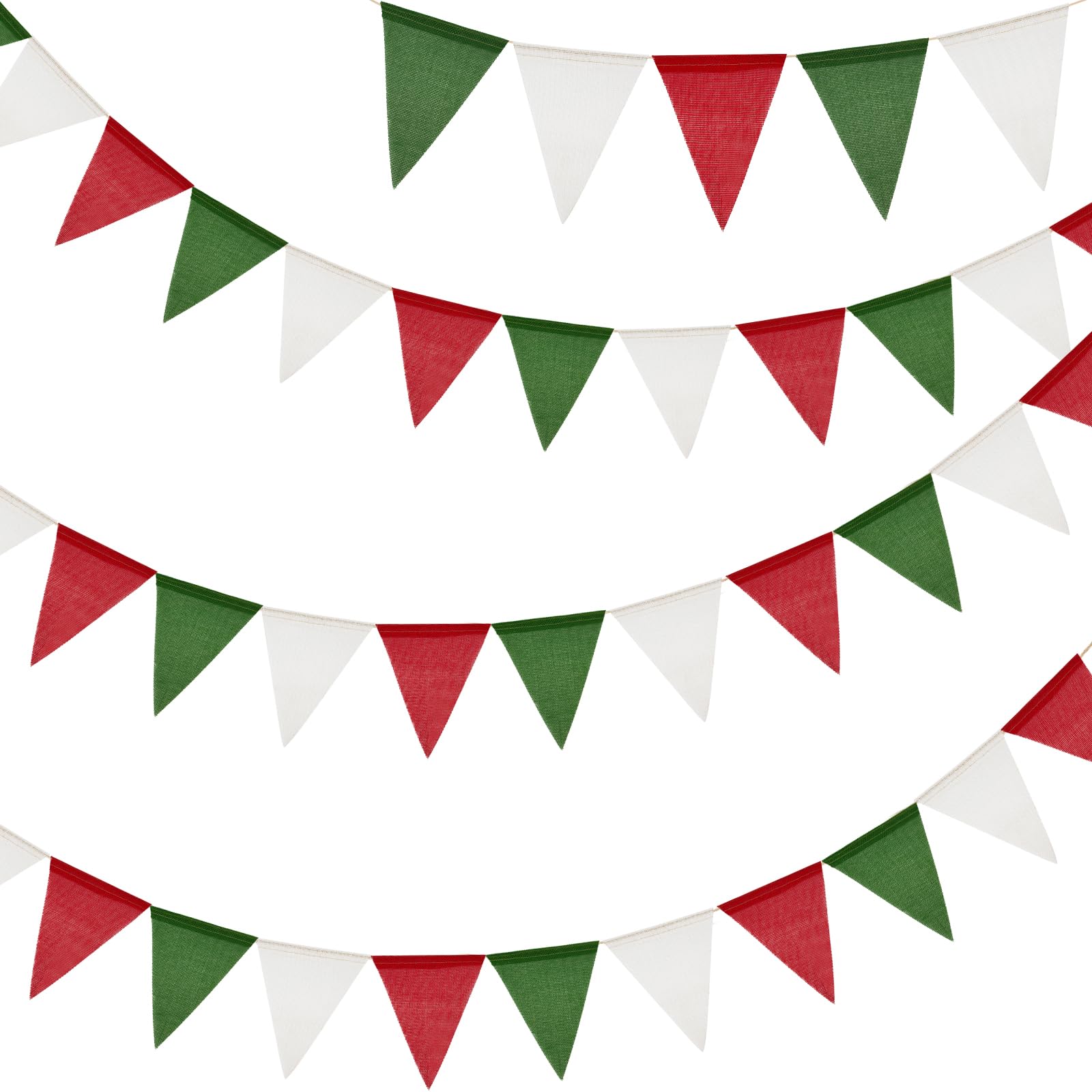 G2PLUS 12M Red Green and White Burlap Bunting, 36PCS Christmas Hessian Banner, Reusable Outdoor Waterproof Xmas Garlands for Party, Garden Decoration — image 1