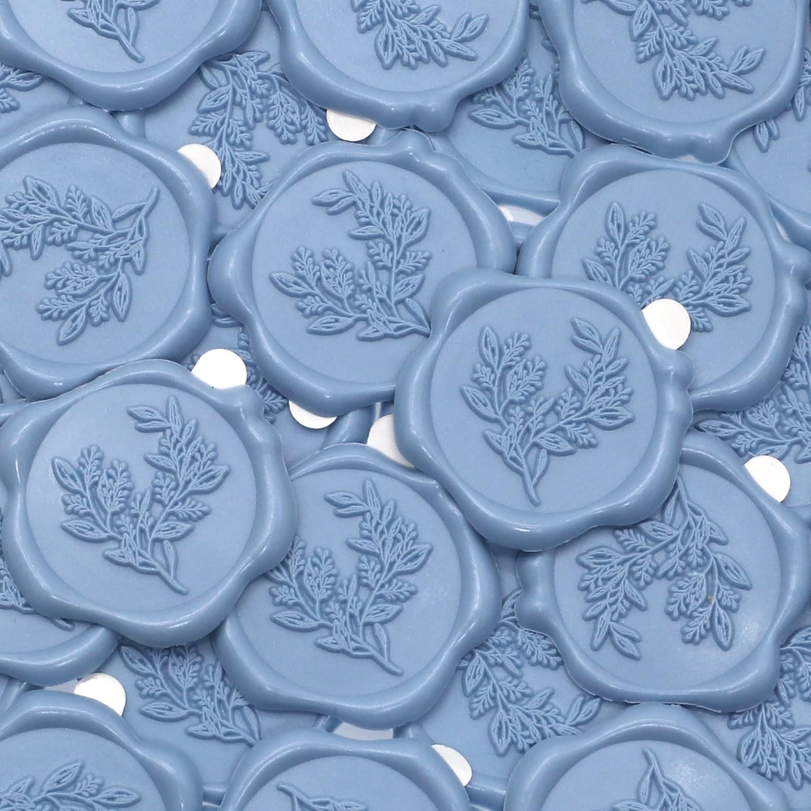 Photo 1 of 60pcs Eucalyptus Wax Seal Stickers, Andotopee Botanical Envelope Seal Stickers, Self-Adhesive Dusty Blue Wedding Invitation Stickers, Real Sealing Wax Pre-Made, Great for Letter Seal, Gift Wrapping