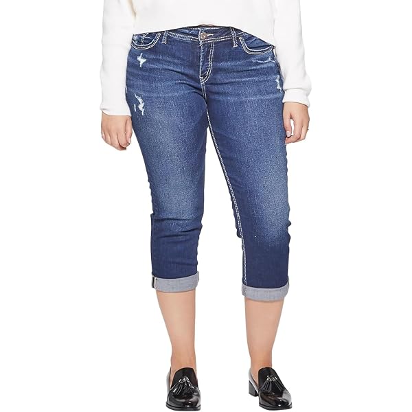 Silver Jeans Women's Plus Size Elyse Crop Jeans - Mid Rise, Straight Leg - View #6