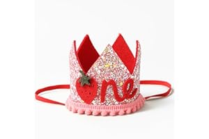 LLOUSSAK Berry First Birthday Crown, Pink 1st Birthday Hat for Baby Girls, Strawberry 1st Birthday Crown, Sweet One Party Headband for Berry First Birthday Outfit Strawberry Shortcake Decorations (3.3'')