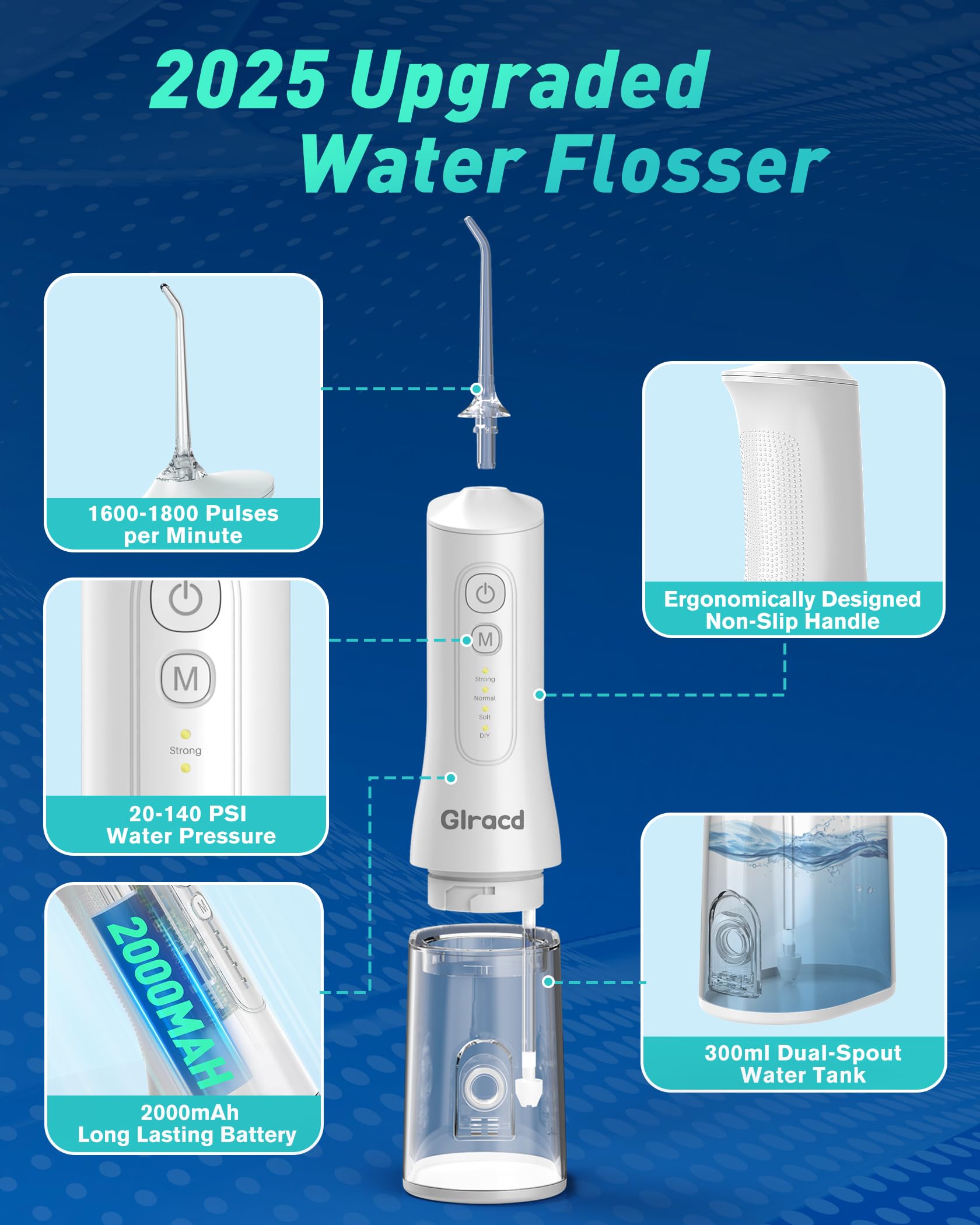 Water Flossers for Teeth Cordless,Professional Electric Flosser Featuring Waterfall Microbubble Technology with DIY Modes,White Waterproof Dental Water Jet Flosser for Oral Cleaning and Braces Care