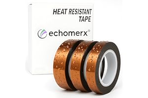 echomerx Heat Tape – 3-Pack 10mm x 33m Polyimide Heat Resistant Tape, 1” Core – No Residue, High Temp, for Sublimation, Cricut, 3D Printer, Heat Press, Electronics