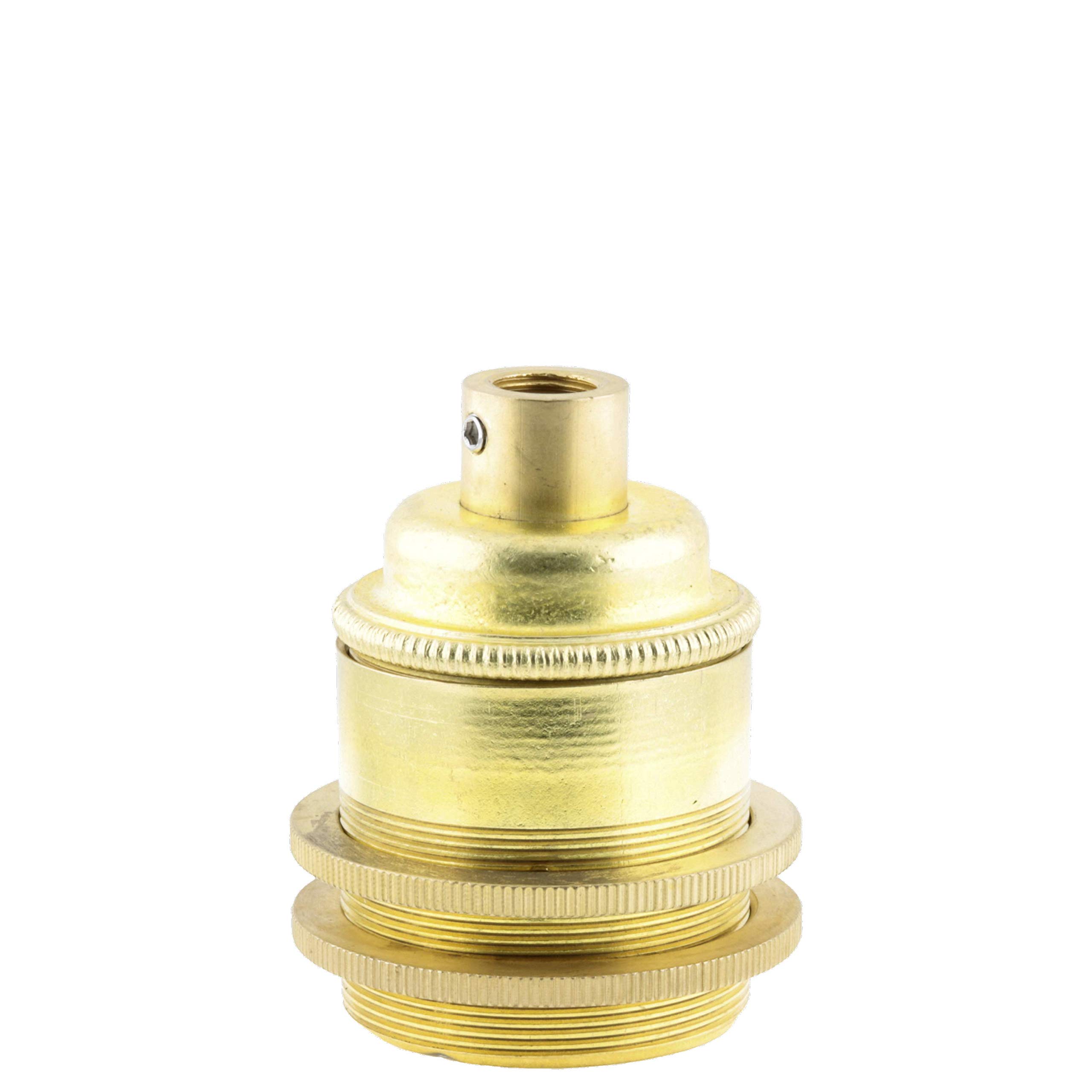 Edison Screw (E27) Solid Brass Earthed Lampholder with 2 Shade Rings and 10mm Threaded Entry