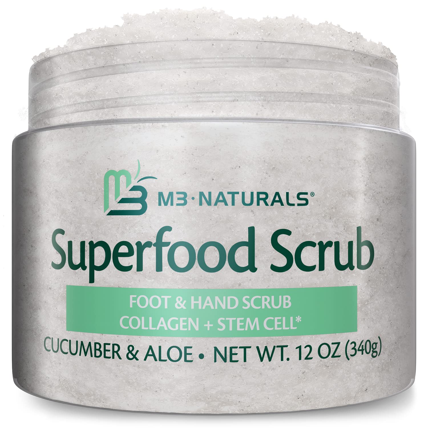 Superfood Body Scrub Skin Exfoliator with Collagen and Stem Cell Gently Exfoliate Face Body Cucumber & Aloe Moisturizing Body Wash Scrub Polish by M3 Naturals