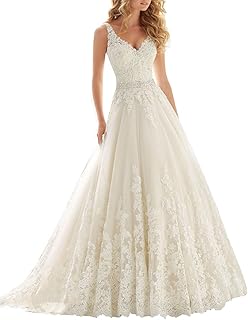 Changjie Mujeres V-Cuello una l¨ªnea de Vestidos de Boda del Applique del Cord¨®n 2018 Vestido de Novia de la Boda