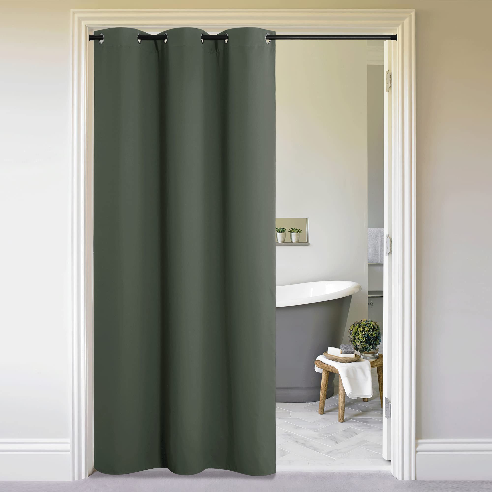 NICETOWN Doorway Curtain Privacy, Door Cover Curtain, Sound Reducing Insulated Thermal Room Darkening Blackout Curtains for Bedroom, 132 inch Length (Dark Mallard, 1 Panel, 5ft Wide by 11ft Long) Image