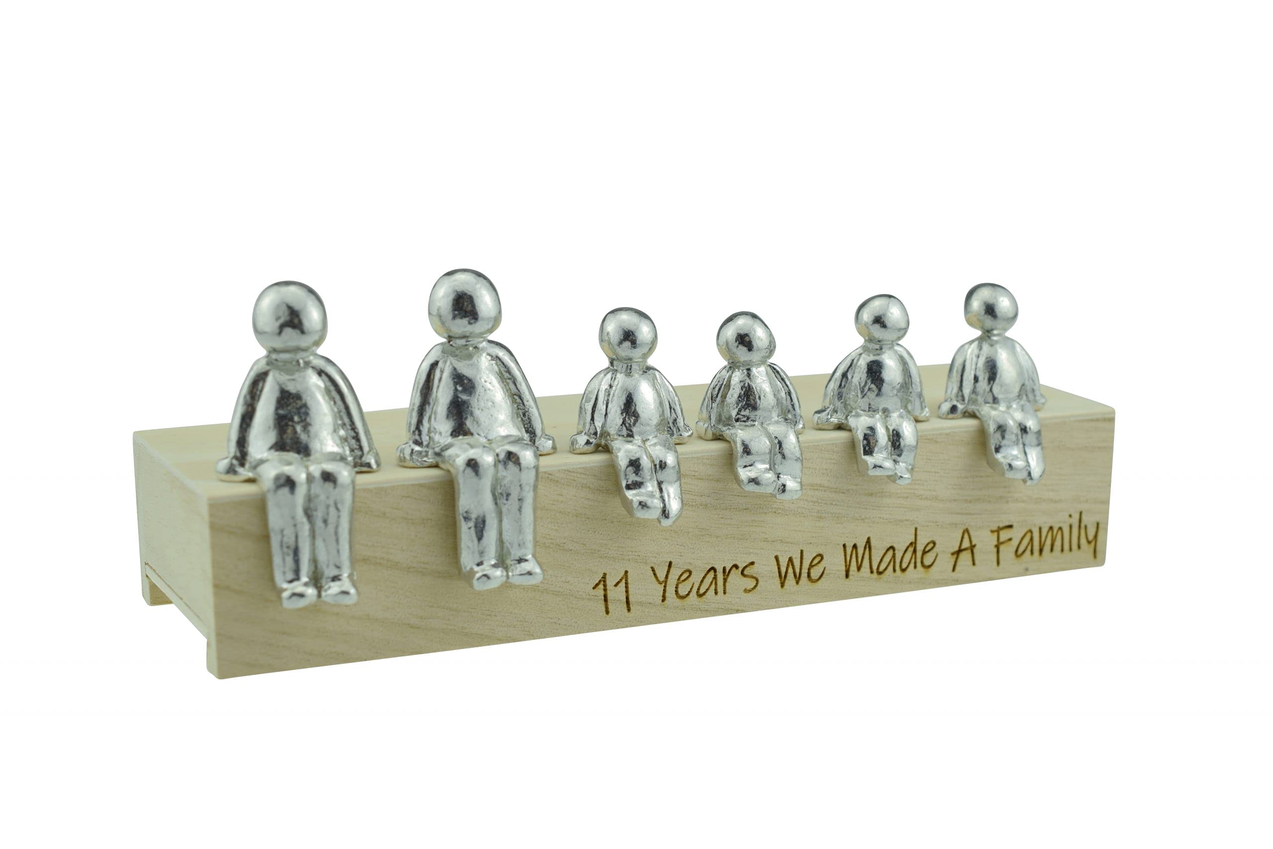 Pirantin 11th Anniversary Idea - 11 Years We Made A Family Metal Ornament - Choose Your Family Combination Box & Woodgrain May Vary(4 Children)
