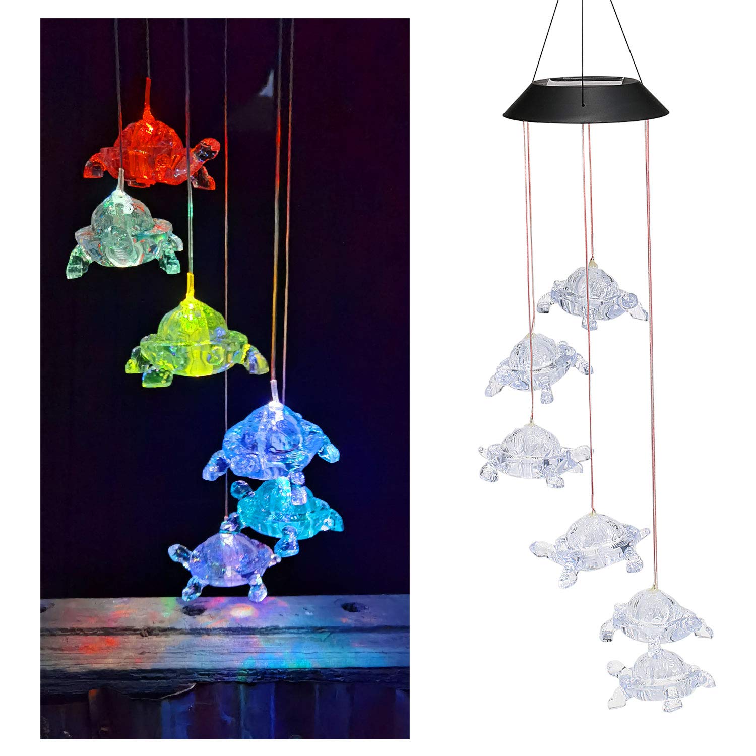 Wind Chimes Chandelier, Solar Turtles Hanging Lamp ,Wind Chime Pendant Light IP44 Waterproof Mixcolor Slow Flashing