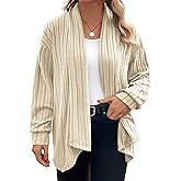 Eytino Womens Plus Size Cardigans Long Sleeve Asymmetrical Knit Open Front Lightweight Cardigan Outwear(1X-5X)