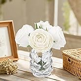 IPOPU Artificial Flowers with Vase,Real Touch White Roses in Vase Realistic Fake Rose Bouquet for Wedding Home Dining Table Centerpiece Decor(White)