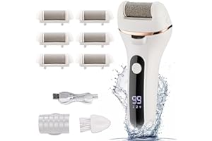 Electric Foot File, Professional Foot Callus Remover Rechargeable Pedicure Tools with 6 Roller Heads for Cracked Heels and De