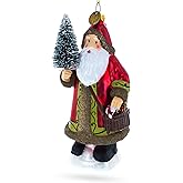 Santa with Fir Tree Blown Glass Christmas Ornament