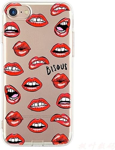 Amazon スマホケース スマホカバー Iphoneケース クリアケース 赤リップ 口紅 唇 イラスト ノーブランド品 シューズ バッグ