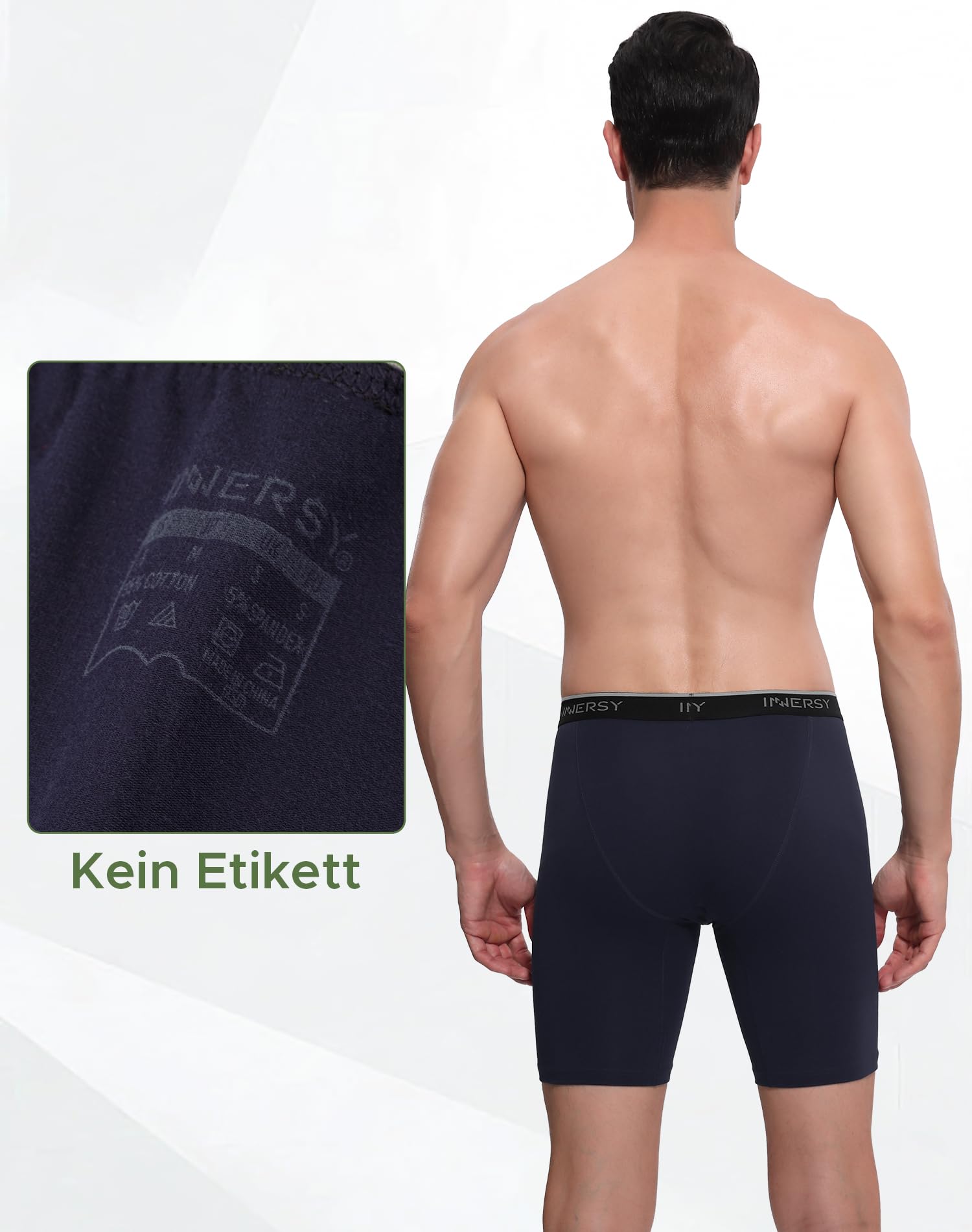INNERSY Boxershorts Herren Lang Unterhosen Männer Baumwolle Sport Unterwäsche Retroshorts 3 Pack (L, Schwarz/Grau/Marineblau) 4