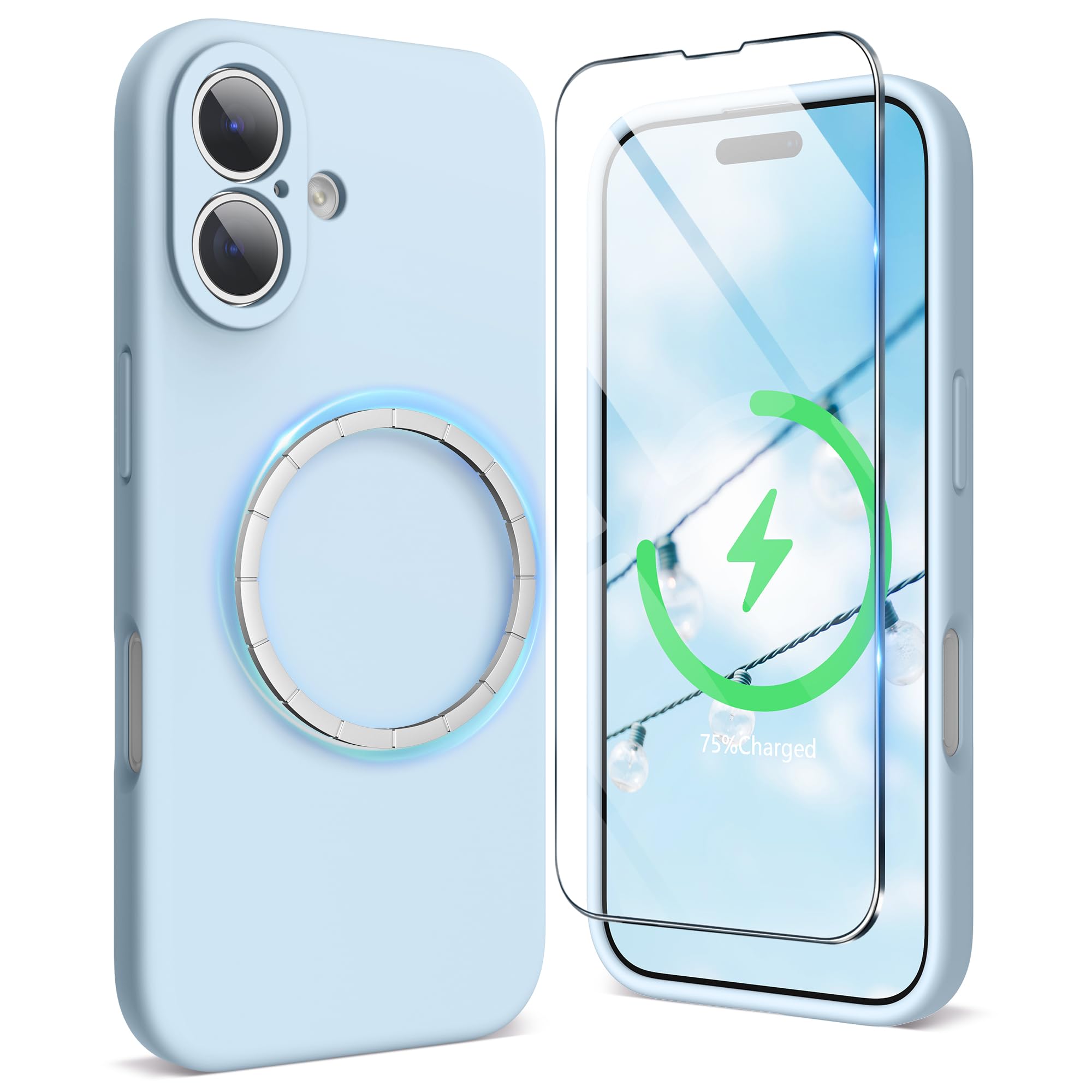 SURPHY Magnetic Design for iPhone 16 Plus Case, Liquid Silicone Protection for Each Lens Shockproof Gel Rubber Phone Case for iPhone 16 Plus 6.7 inch 2024, Cloud Blue
