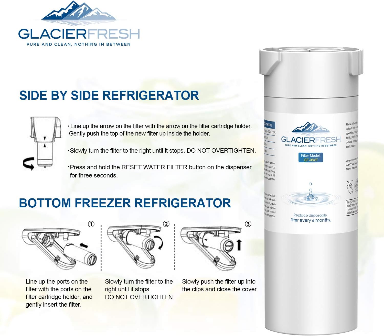 GLACIER FRESH XWF Replacement For GE XWF Refrigerator Water Filter Pack of 3: Kitchen & Dining