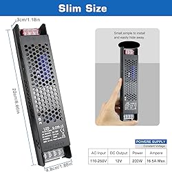 LED Driver 12V 200W 16.6A Slim LED Power Supply, AC