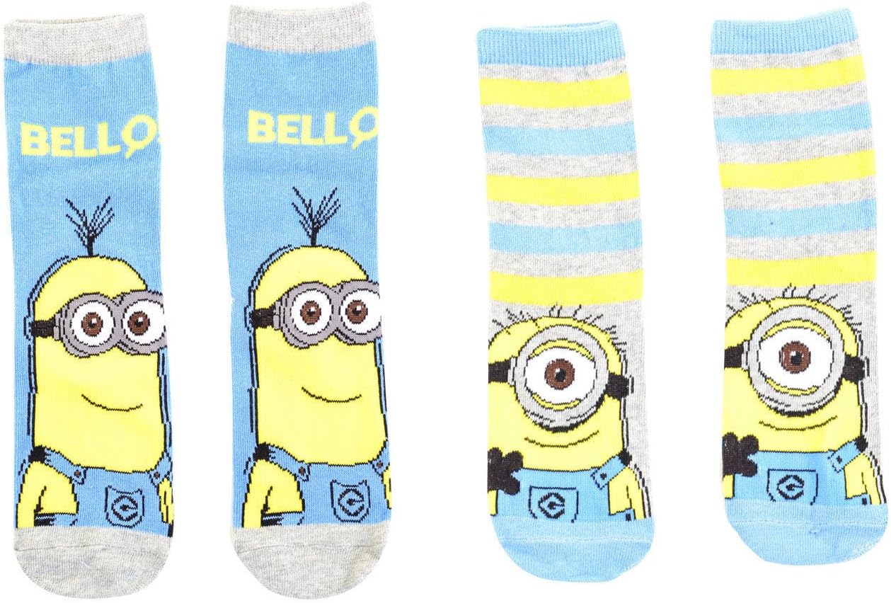 Kids Girls Boys Minions Ankle Despicable Me Socks 2 Pairs UK Size 6-8 9-12 12-3