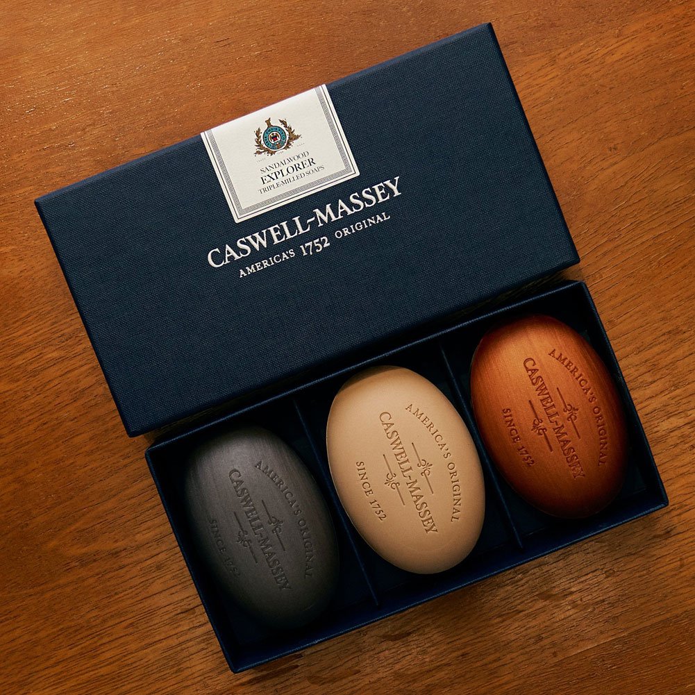 Caswell-Massey Triple Milled Luxury Bath Soap Men’s Sandalwood Explorer Soap Set – 3 Assorted Fragrances – 5.8 Ounces Each, 3 Bars : Beauty