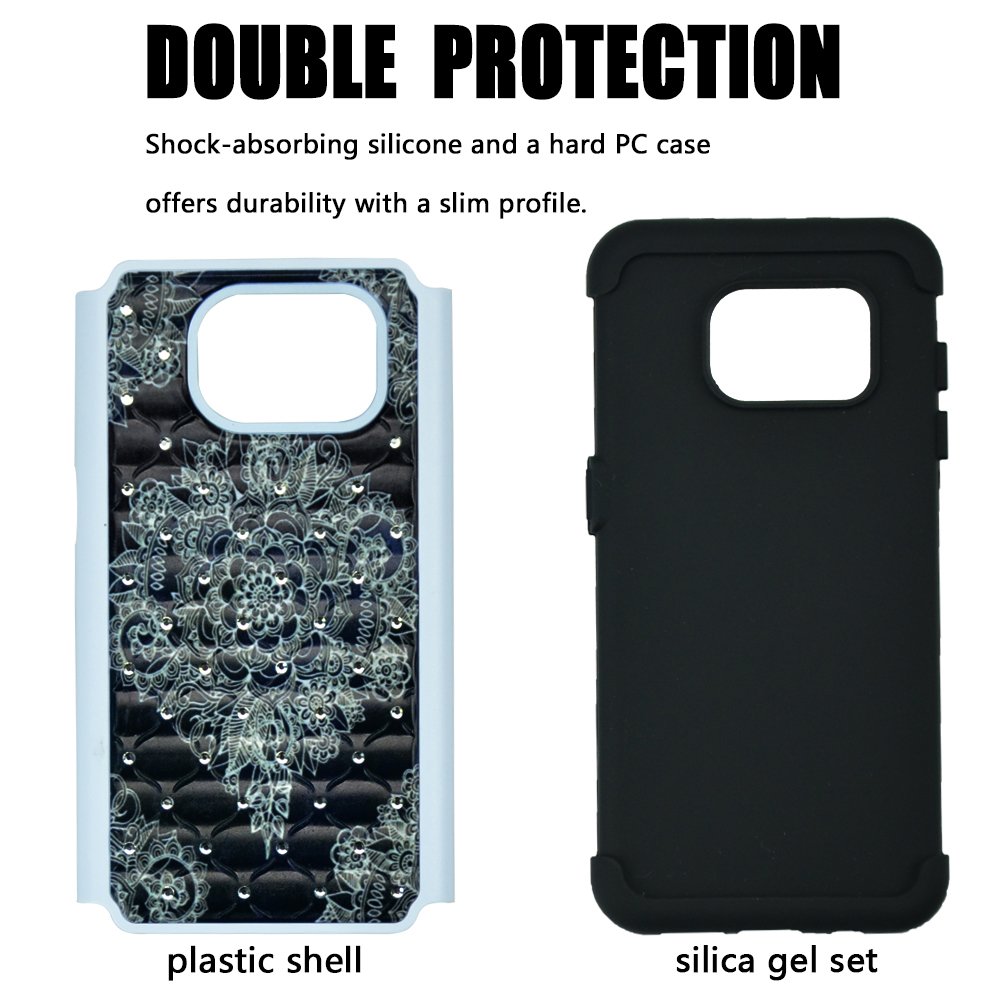 Galaxy S7 Case, MagicSky [Shock Absorption] Studded Rhinestone Bling Hybrid Dual Layer Armor Defender Protective Case Cover for Samsung Galaxy S7 (Flower)