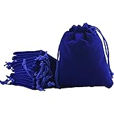 Sansam 50pcs Small Royal Blue Drawstrings Velvet Bags for Jewelry, Gift, Wedding Favors, Candy Bags, Party Favors, 4.0x4.8''