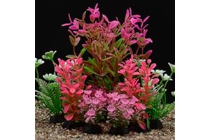 EDGCTYU Fish Tank Accessories Green Plants ，Pink and Green Fish Tank Decorations, Aquarium Decor Plastic Plants,Small Aquarium Decorations Kit