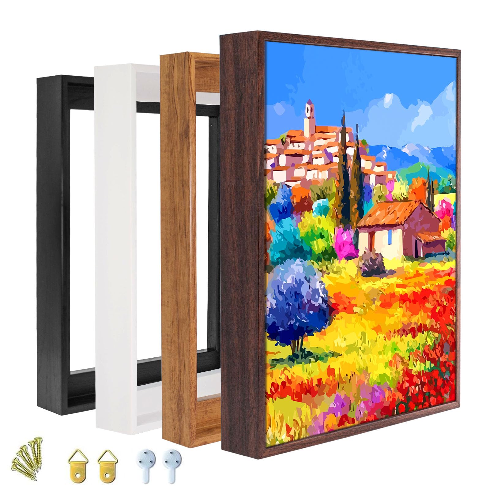 Photo 1 of Canvas Floater Frame for 1” to 1 1/4” Deep Gallery-Wrapped Canvas, Modern Wood-Look Floating Frame for Finished Wall Art, Oil Paintings for Gallery Bedroom Studio, Made in USA?(Light Brown,16x20inch)