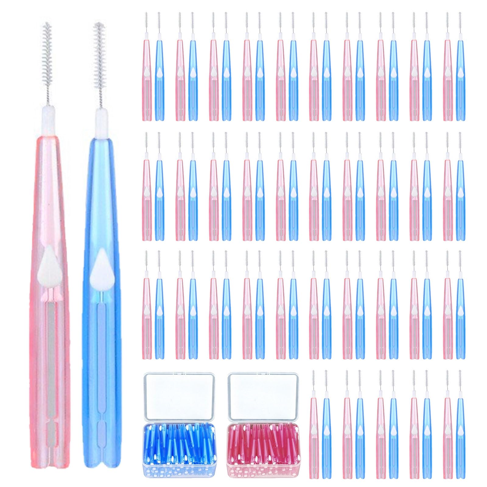 EUPSIIU 70 Pieces Interdental Brush, 0.6mm Interdental Pick Brushes Retractable Floss Head Toothbrush, 0.7mm Portable Tooth Cleaner Toothpicks Dental Floss for Cleaning Gaps Between Teeth(2 Colors)