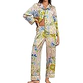 Brosloth Womens Silky Pajamas Floral Print Satin Pajama Set Long Sleeve Button Up Soft Sleepwear Cute Pj Sets