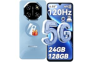 Blackview Shark6 (2025) Téléphone 5G débloqué Android 15, téléphone portable de 6,9", écran 120 Hz, 24 Go + 128 Go, 5000 mAh/