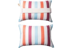 vmgreen Outdoor Beach Chair Head Resting Pillow, Pool Lounge Chair Pillows with Insert and Adjustable Elastic Stripe for Recliner Sunbrella Neck Attachment, 2 Pack Size 11”*16” Strip II Red