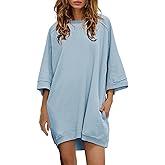 Nirovien Women's Oversized Sweatshirt Dress 3/4 Sleeve Crewneck Tunic Sweatshirts Casual Long Pullover with Pockets