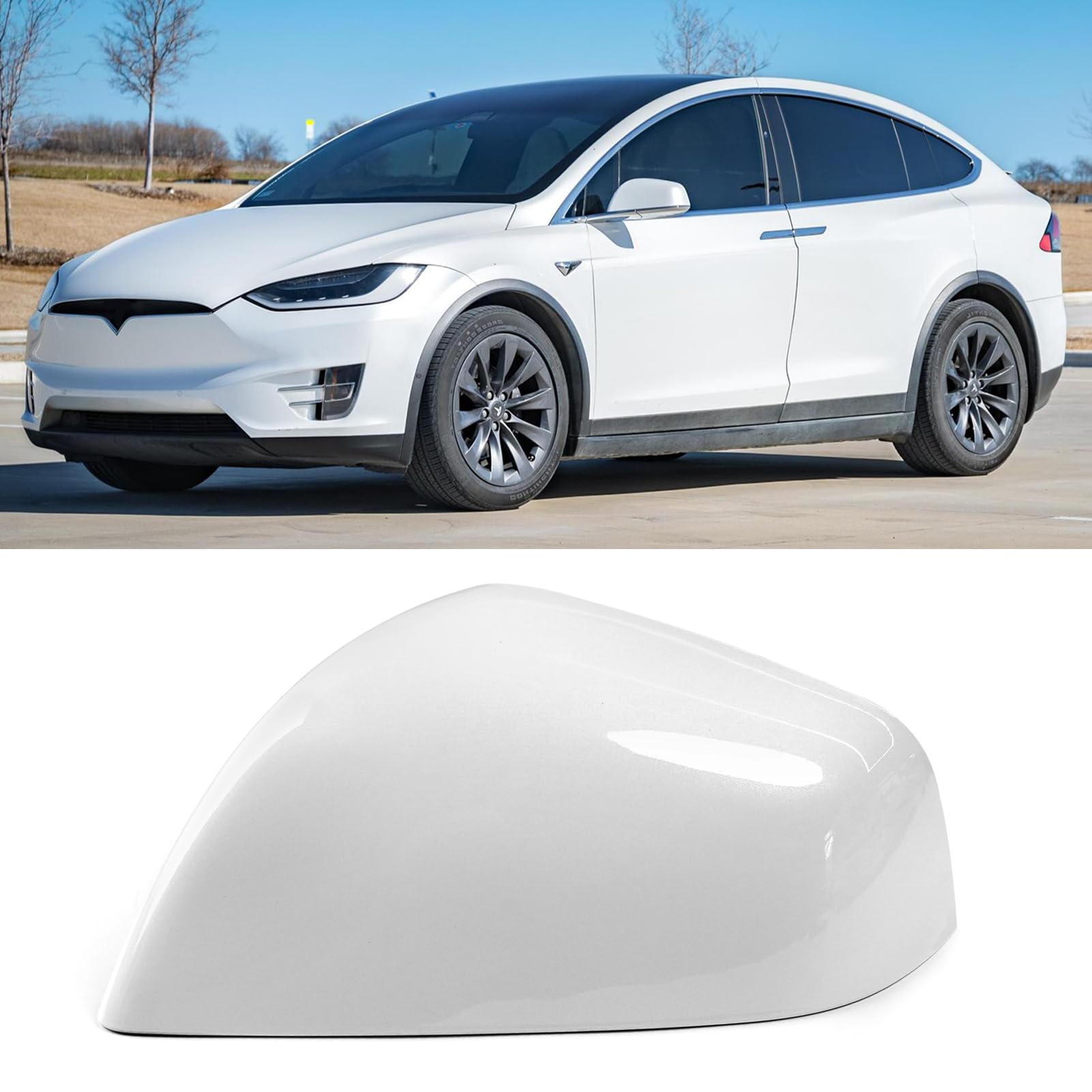 Photo 1 of Jaronx Compatible with Tesla Model X Mirror Cover Replacement 2016-2025, Left Driver Side Clip-on Rear View Mirror Cover Cap for Tesla Model X Accessories 1054430-11-D (White)
