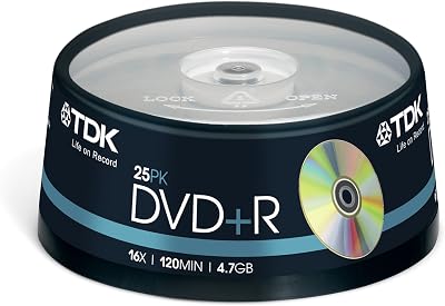 TDK 16x DVD+R 4.7GB Recordable Media - 25 Pack Cakebox