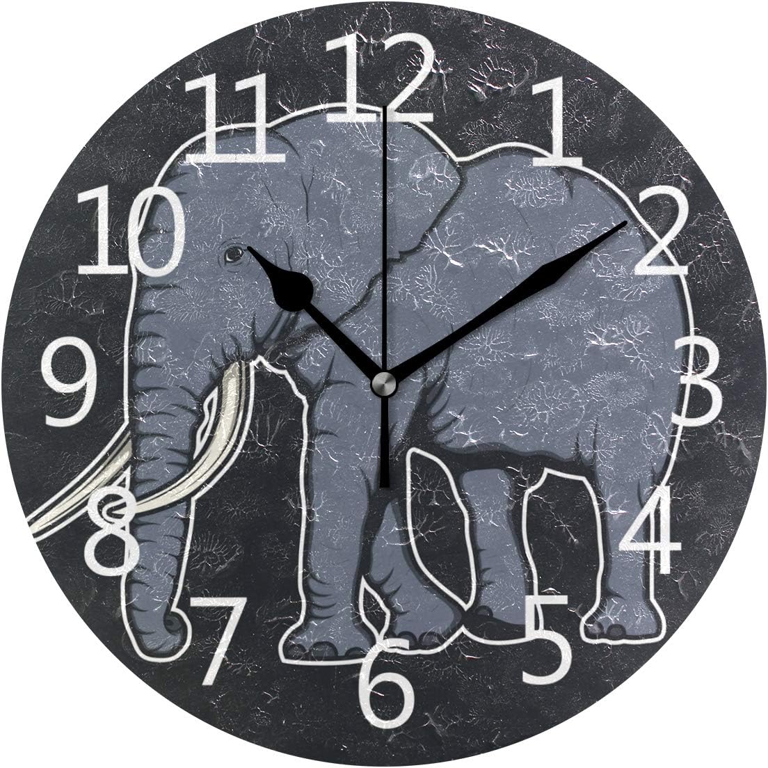SUABO Wall Clock Elephant with Black Background Round Wall