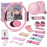 Pilates Kit for Women 18PCS, Home Pilates Workout Kit for Beginners | with 9-inch Pilates rings and balls, Elastic bands, Foot covers, Stretch bands Essential Accessories for Home Workouts