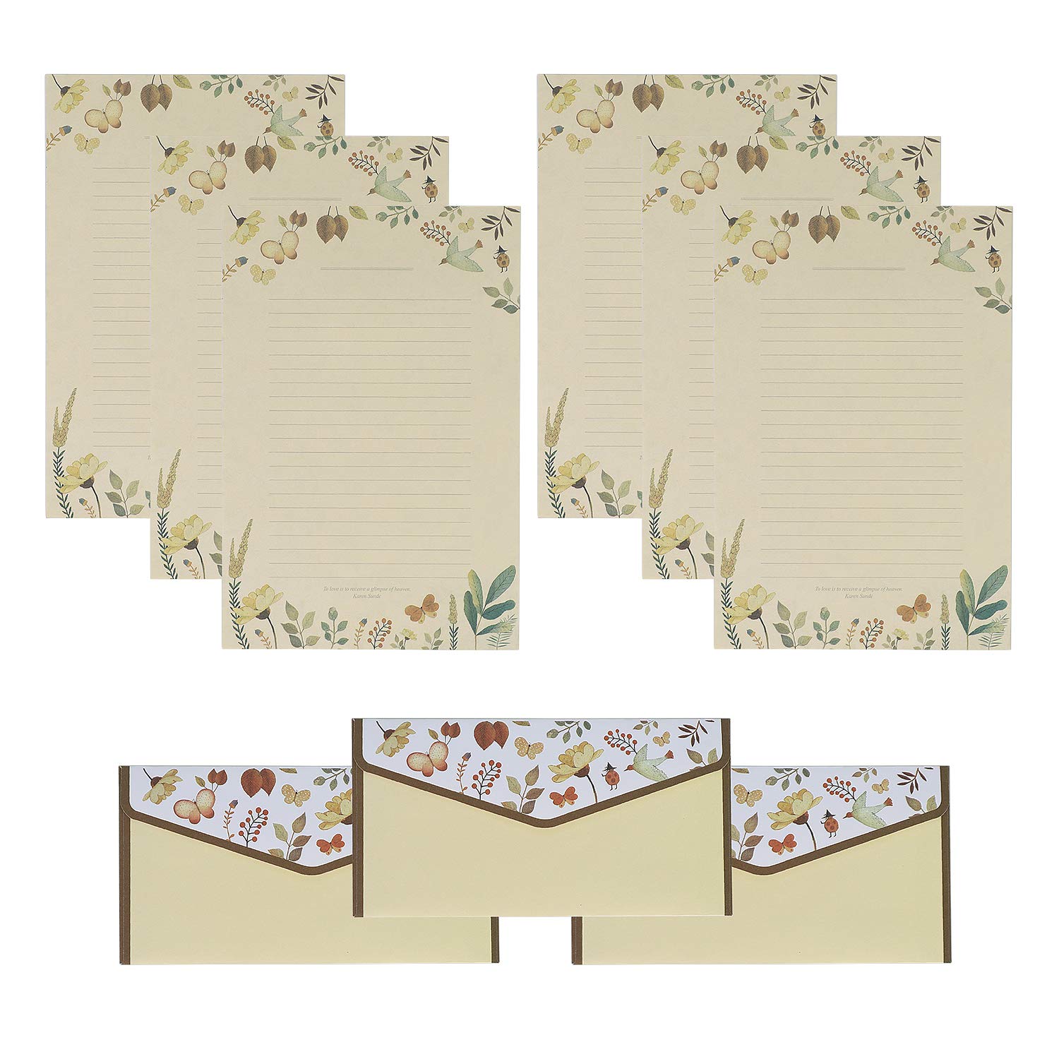Lined Writing Paper and Envelopes Set Cute 60 Letter Papers+30 Envelopes Set Flower Printed Letter Writing Paper Stationary A5 for Birthday Wedding Invitation Gifts Greeting Cards
