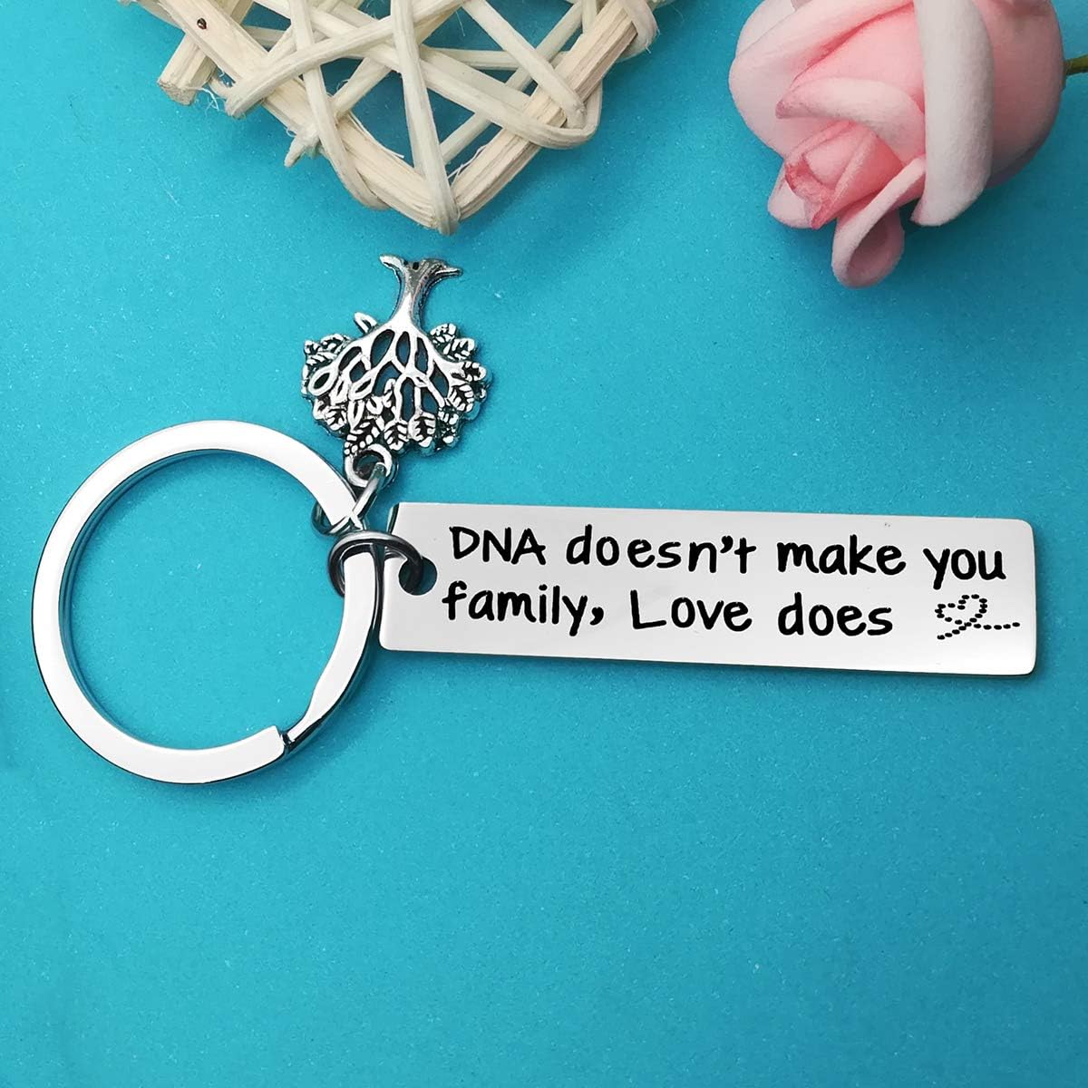 Step Mum Keyring Step Dad Gifts DNA Doesn't Make You Family Love Does Keyring Step Parents Gifts Mothers Day Fathers Day Gift Christmas Birthday Gifts Adoption Gifts for Parents - Image 3