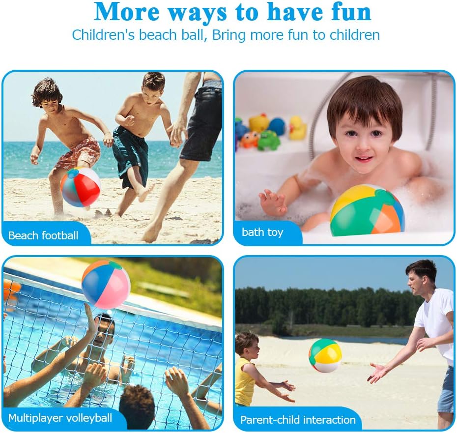 Coogam Inflatable Beach Ball Classic Rainbow Color Birthday Pool Party Favors Summer Water Toy Fun Play Beachball Game for Kid Boys Girls 8 to 12 Inches from Inflated to Deflated (10 PCS): Toys & Games