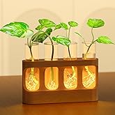 Giunn Plant Propagation Station with 9-Speed Adjustable LED Lights, Wooden Stand, 4 Glass Test Tubes for Hydroponic Plants, Unique Gift for Plant Lovers
