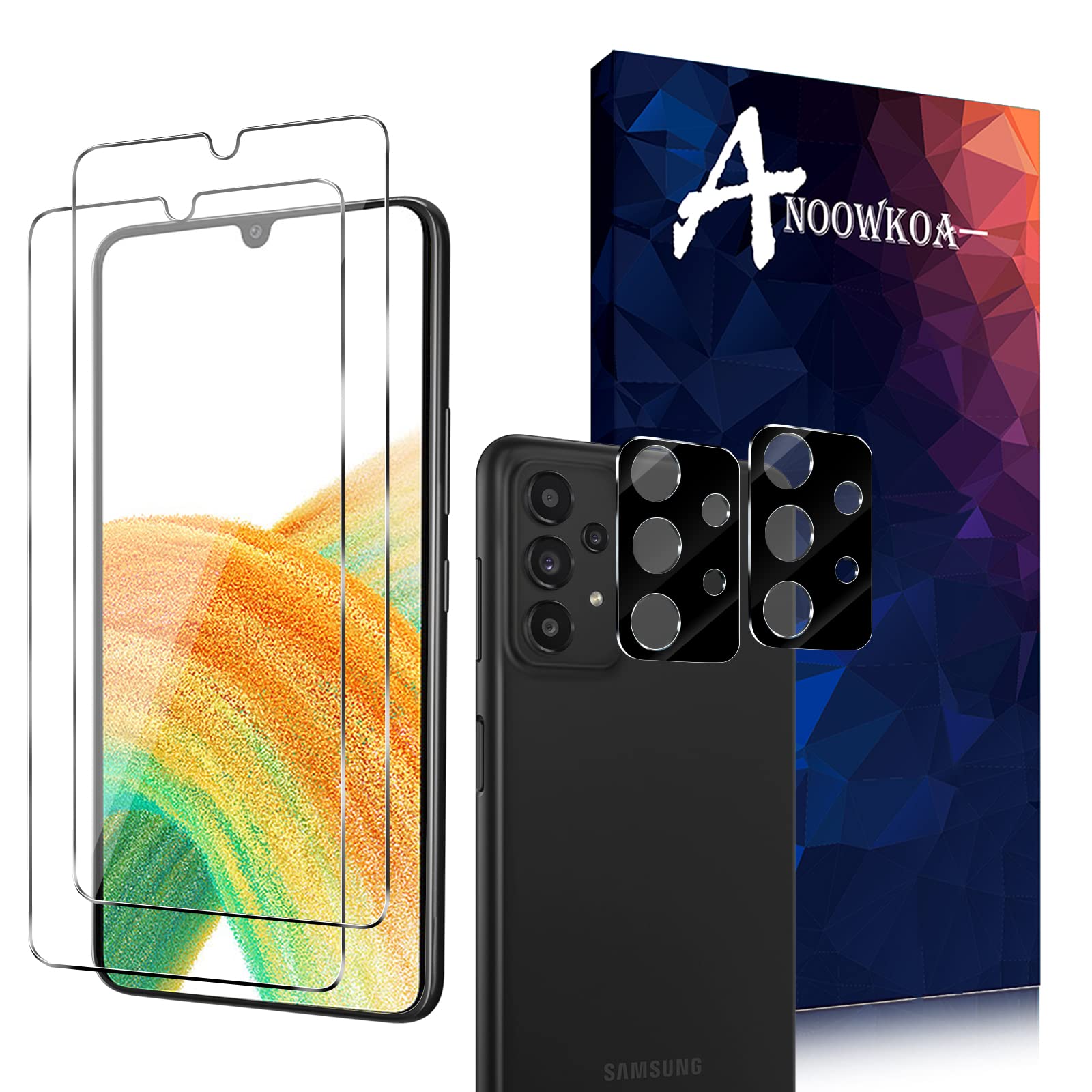 Anoowkoa 2 Pack for Samsung A33 5G Screen Protector + [2 Pack] Galaxy A33 5G Camera Lens Tempered Glass Protector.9H Hardness.Support Fingerprint Unlock Bubble-Free.Easy Installation