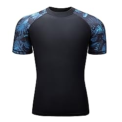 Mens Rash Guard Swim Shirts Short Sleeve UV Sun