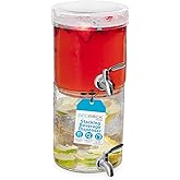BIRDROCK HOME Stacking Beverage Dispenser with Stainless Steel Spigot and Lid | Hammered Glass Drink Jar for Iced Beverages, Water, Lemonade, Sangria, Tea | Ideal Party Pitcher Container - 2 Gallon