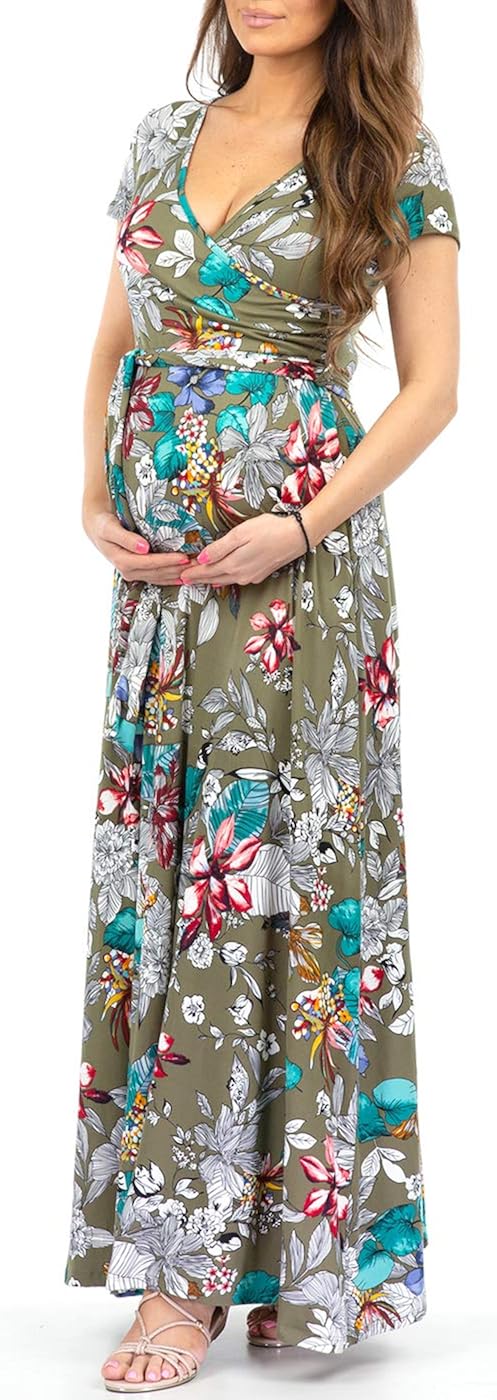 Maternity Short Sleeve Dress with Belt for Baby Shower or Casual Wear at  Women’s Clothing store