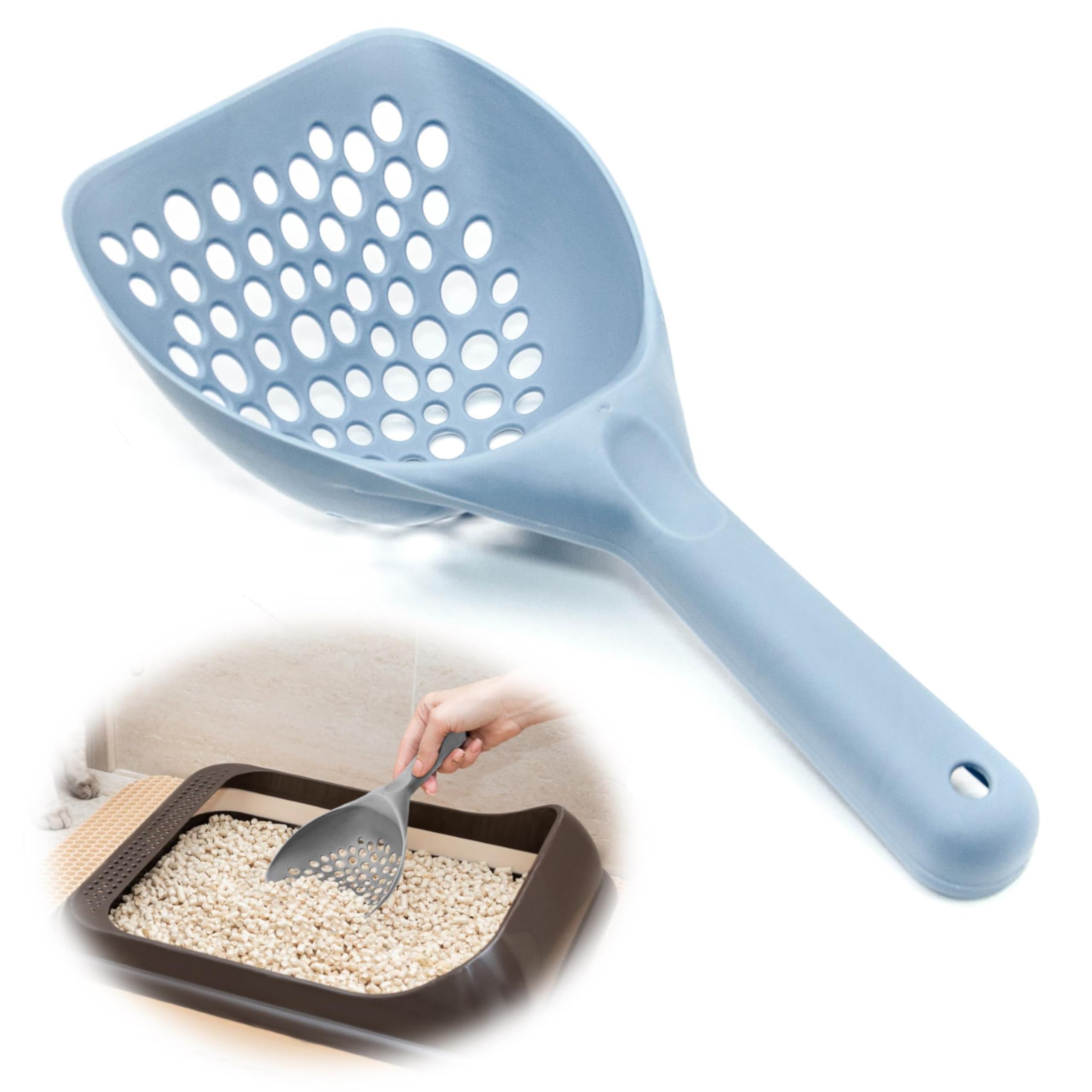 Petopedia Cat Litter Scoop LARGE – Plastic Shovel, Poop Scoop for Cats Litters Tray – Handy Sand Sifter, Poo Sieve Cleaning Tool – Used with Trays and Litter Box for Cats & Kittens (BLUE)